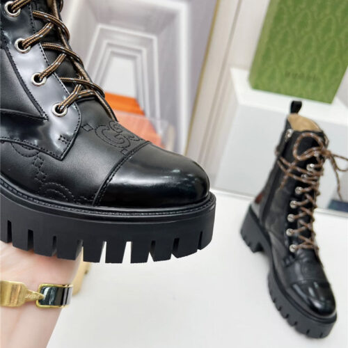 High Quality Luxury Gucci Double G Electric Embroidery Version Lace-Up 8 Inch Boots – Style 46963 product detail