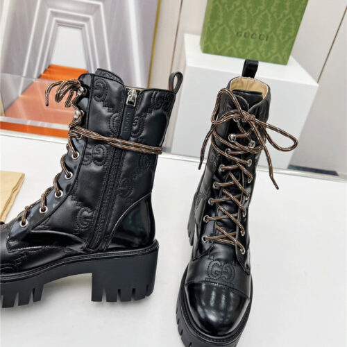 High Quality Luxury Gucci Double G Electric Embroidery Version Lace-Up 8 Inch Boots – Style 46963 product detail