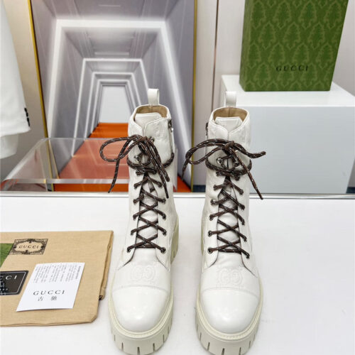 High Quality Luxury Gucci Double G Electric Embroidery Version Lace-Up 8 Inch Boots – Style 12499 product detail