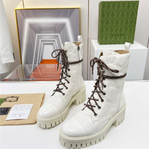 High Quality Luxury Gucci Double G Electric Embroidery Version Lace-Up 8 Inch Boots – Style 12499