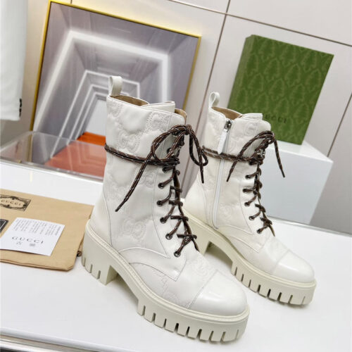 High Quality Luxury Gucci Double G Electric Embroidery Version Lace-Up 8 Inch Boots – Style 12499 alternate view