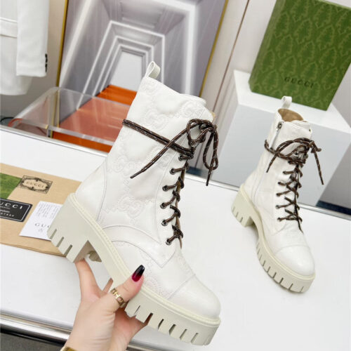 High Quality Luxury Gucci Double G Electric Embroidery Version Lace-Up 8 Inch Boots – Style 12499 product detail