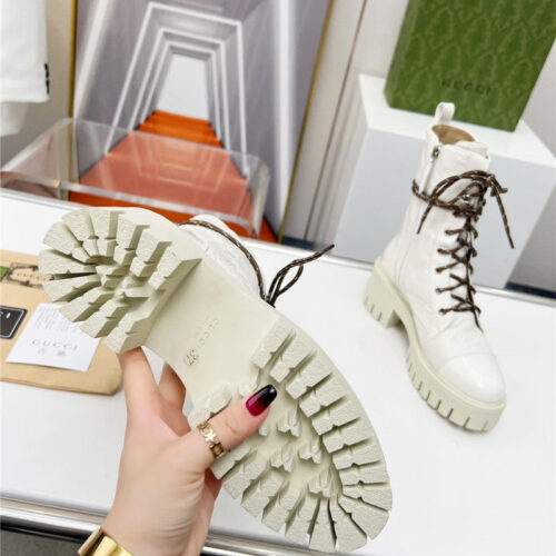 High Quality Luxury Gucci Double G Electric Embroidery Version Lace-Up 8 Inch Boots – Style 12499 product detail