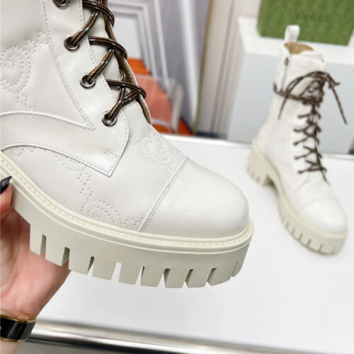 High Quality Luxury Gucci Double G Electric Embroidery Version Lace-Up 8 Inch Boots – Style 12499 product detail