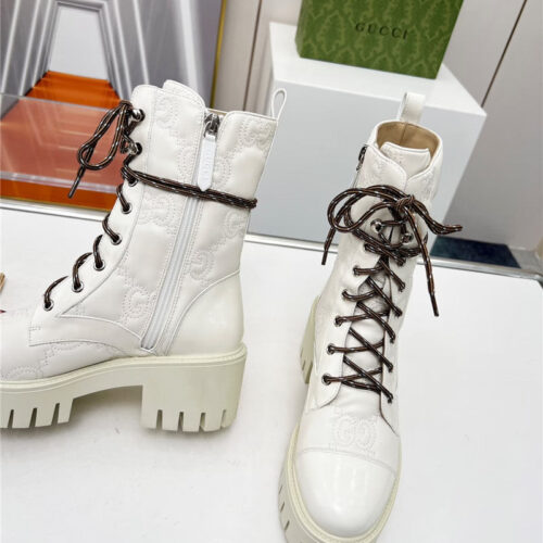 High Quality Luxury Gucci Double G Electric Embroidery Version Lace-Up 8 Inch Boots – Style 12499 product detail