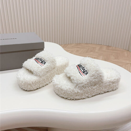 High Quality Luxury Balenciaga Platform Fur Sliders