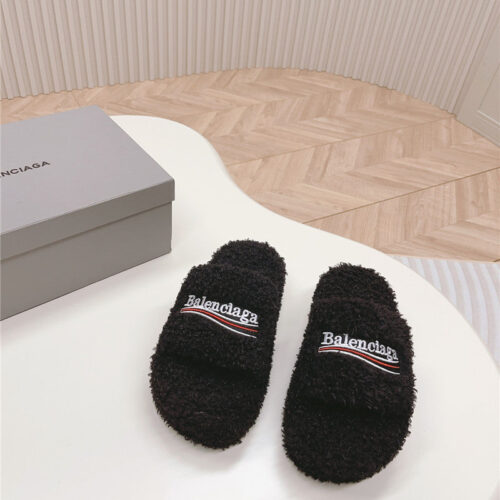 High Quality Luxury Balenciaga Platform Fur Sliders – Style 41603