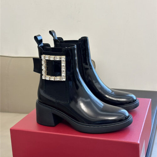 High Quality Luxury Roger Vivier Square Buckle Chunky Heel Chelsea Boots alternate view