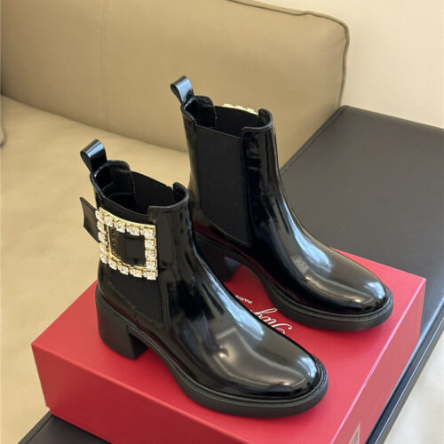 High Quality Luxury Roger Vivier Square Buckle Chunky Heel Chelsea Boots