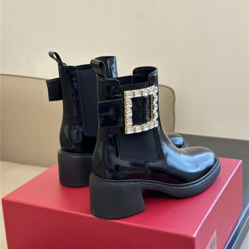 High Quality Luxury Roger Vivier Square Buckle Chunky Heel Chelsea Boots product detail
