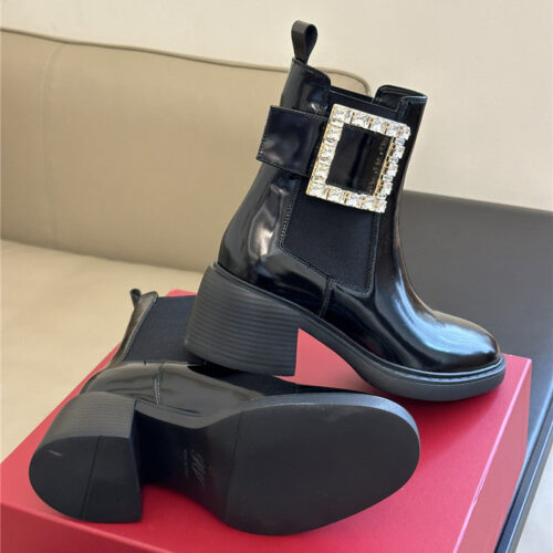High Quality Luxury Roger Vivier Square Buckle Chunky Heel Chelsea Boots product detail
