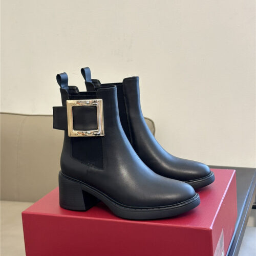 High Quality Luxury Roger Vivier Square Buckle Chunky Heel Chelsea Boots – Style 26772 alternate view