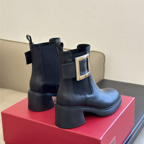 High Quality Luxury Roger Vivier Square Buckle Chunky Heel Chelsea Boots – Style 26772 product detail