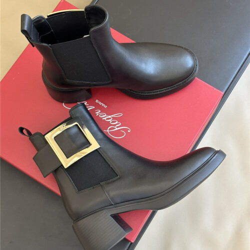 High Quality Luxury Roger Vivier Square Buckle Chunky Heel Chelsea Boots – Style 26772 product detail