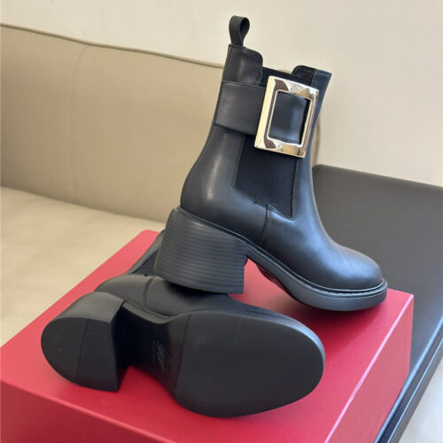 High Quality Luxury Roger Vivier Square Buckle Chunky Heel Chelsea Boots – Style 26772 product detail
