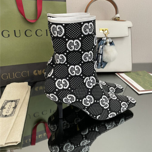 High Quality Luxury Gucci New GG Knitted Ankle Boots Elastic Socks Boots – Style 60563 alternate view