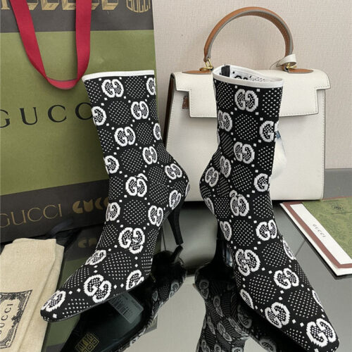 High Quality Luxury Gucci New GG Knitted Ankle Boots Elastic Socks Boots – Style 60563 product detail