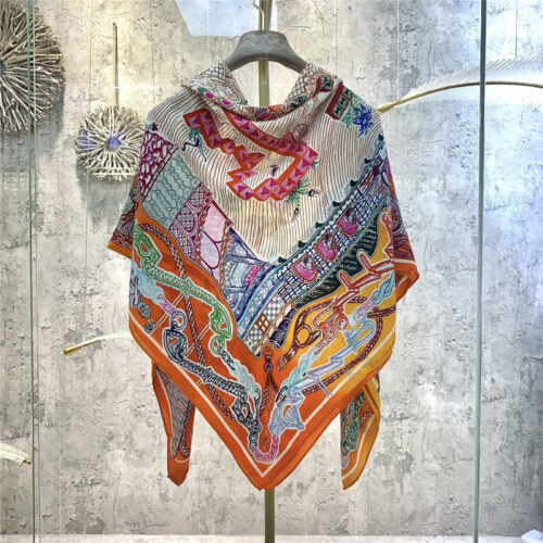 High Quality Luxury Hermes Rayures D’ete 140Cm Shawl alternate view