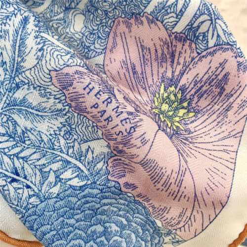 High Quality Luxury Hermes New “Back To Nature” Blue Silk Scarf product detail