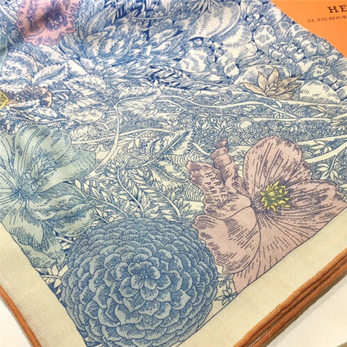 High Quality Luxury Hermes New “Back To Nature” Blue Silk Scarf product detail