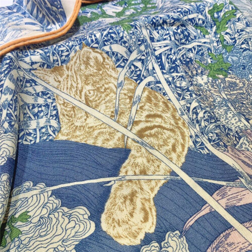 High Quality Luxury Hermes New “Back To Nature” Blue Silk Scarf product detail