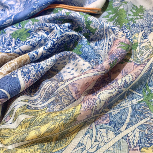 High Quality Luxury Hermes New “Back To Nature” Blue Silk Scarf product detail