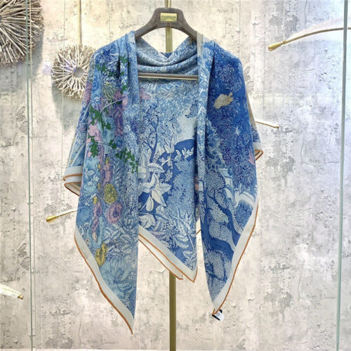 High Quality Luxury Hermes New "Back To Nature" Blue Silk Scarf