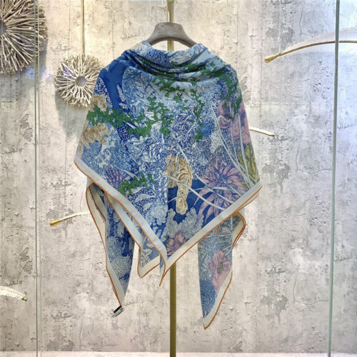 High Quality Luxury Hermes New “Back To Nature” Blue Silk Scarf alternate view