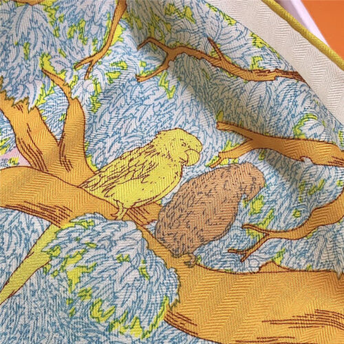 High Quality Luxury Hermes New “Back To Nature” Yellow Silk Scarf product detail