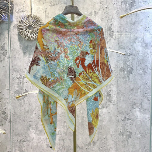 High Quality Luxury Hermes New “Back To Nature” Yellow Silk Scarf alternate view