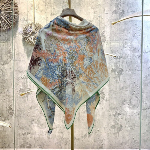 High Quality Luxury Hermes New “Back To Nature” Beige Silk Scarf alternate view