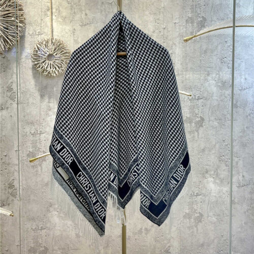 High Quality Luxury Dior Houndstooth Black And White Reversible Shawl