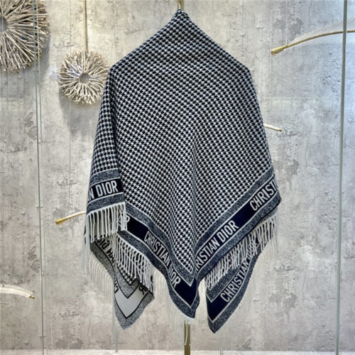 High Quality Luxury Dior Houndstooth Black And White Reversible Shawl alternate view
