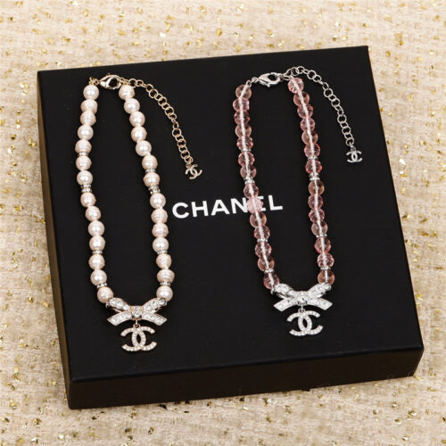 High Quality Luxury Chanel Pearl Bow Necklace alternate view