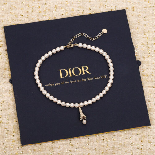 High Quality Luxury Dior Eiffel Tower Pearl Necklace – Style 50708