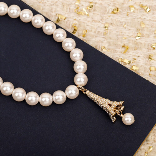 High Quality Luxury Dior Eiffel Tower Pearl Necklace – Style 50708 product detail