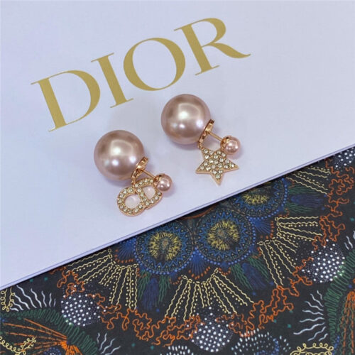 High Quality Luxury Dior Pink Pearl Star Cd Earrings alternate view