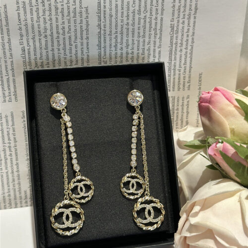 High Quality Luxury Chanel Double C Hollow Round Chain Earrings