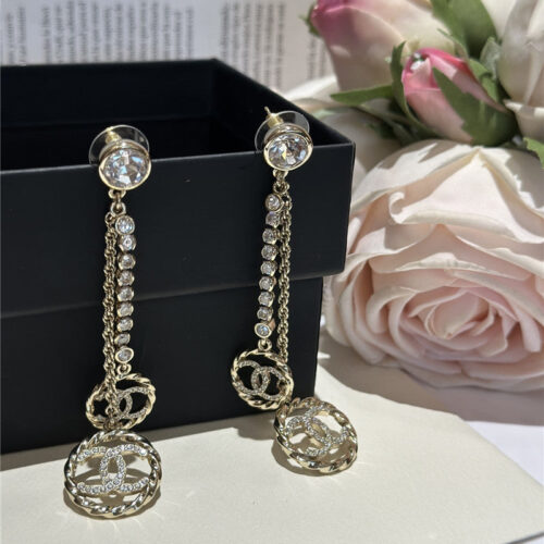 High Quality Luxury Chanel Double C Hollow Round Chain Earrings product detail