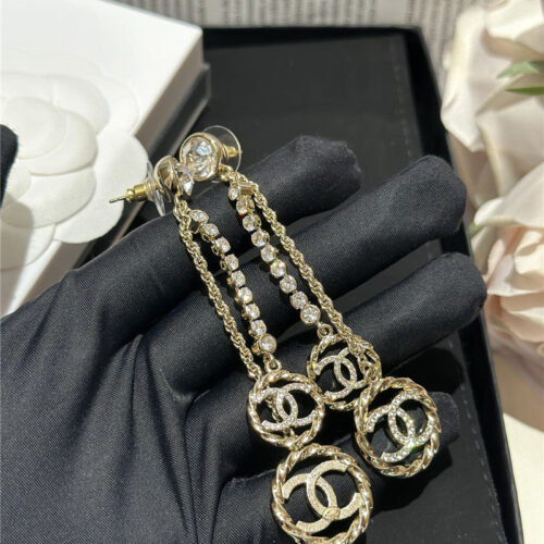 High Quality Luxury Chanel Double C Hollow Round Chain Earrings product detail