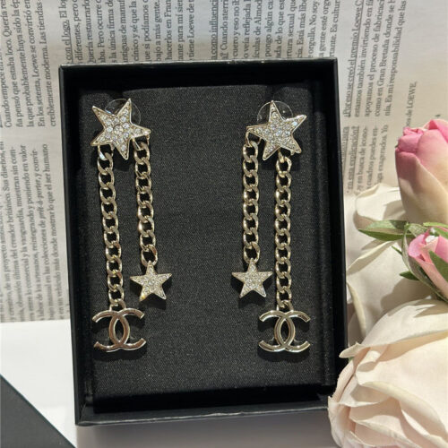High Quality Luxury Chanel Double C Star Chain Earrings