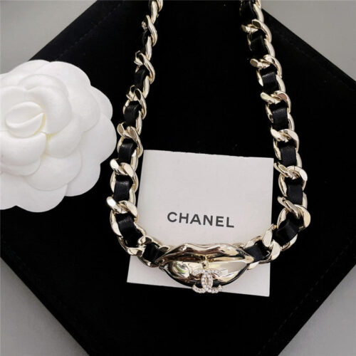 High Quality Luxury Chanel Lip Black Leather Choker product detail