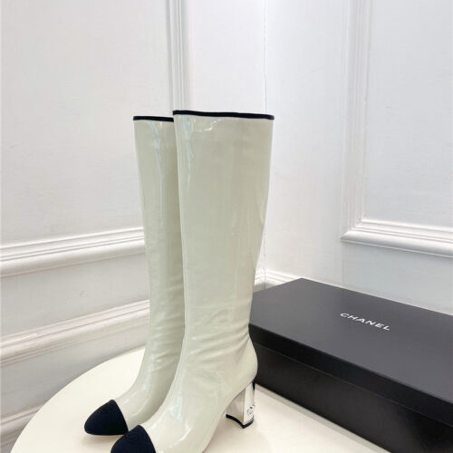 High Quality Luxury Chanel Classic Patent Leather High Heel Boots