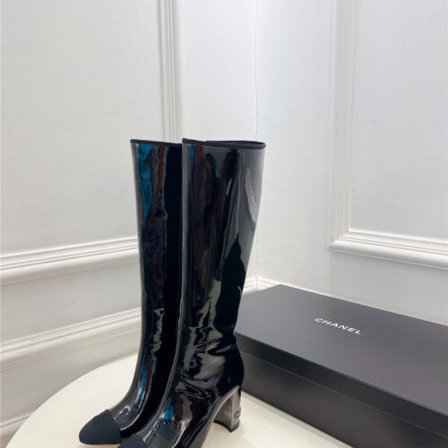 High Quality Luxury Chanel Patent Knee-High Heel Boots – Sizes 35–41 product image