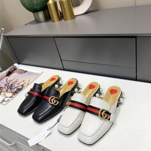 High Quality Luxury Gucci Pearl Heel Half Slippers product detail