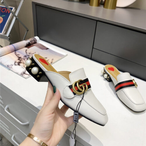 High Quality Luxury Gucci Pearl Heel Half Slippers alternate view