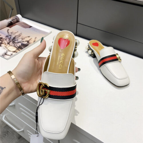 High Quality Luxury Gucci Pearl Heel Half Slippers product detail