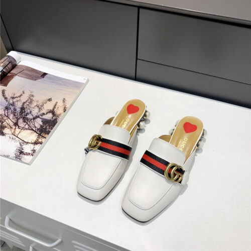 High Quality Luxury Gucci Pearl Heel Half Slippers product detail