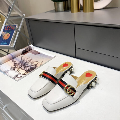 High Quality Luxury Gucci Pearl Heel Half Slippers product detail