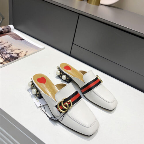 High Quality Luxury Gucci Pearl Heel Half Slippers